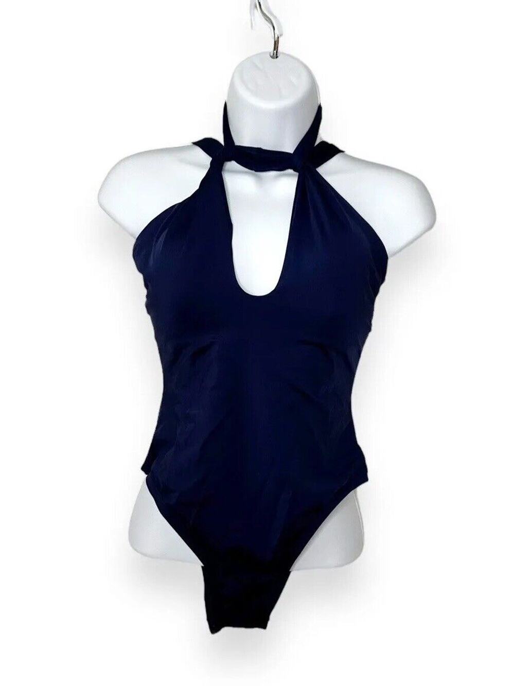 Lucky Brand Sea of Love High Neck One Piece Maillot Bathing Swimsuit Navy Medium